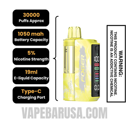 Frozen Pineapple Foger Switch Pro 30K Disposable Vape Kit Specifications