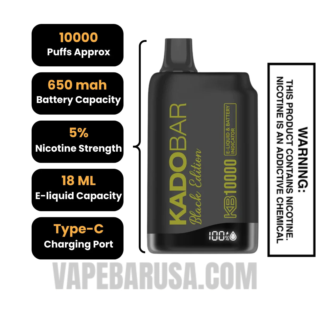 Frozen Pineapple Kado Bar Black Edition Disposable Vape Specifications