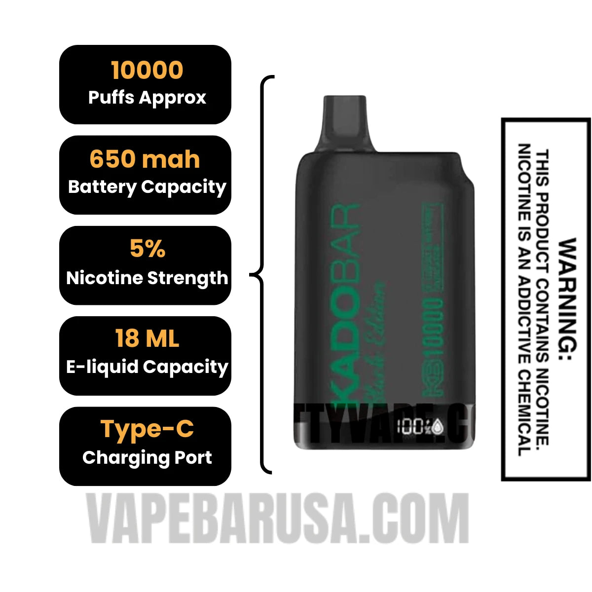Frozen Watermelon Kado Bar Black Edition Disposable Vape Specifications