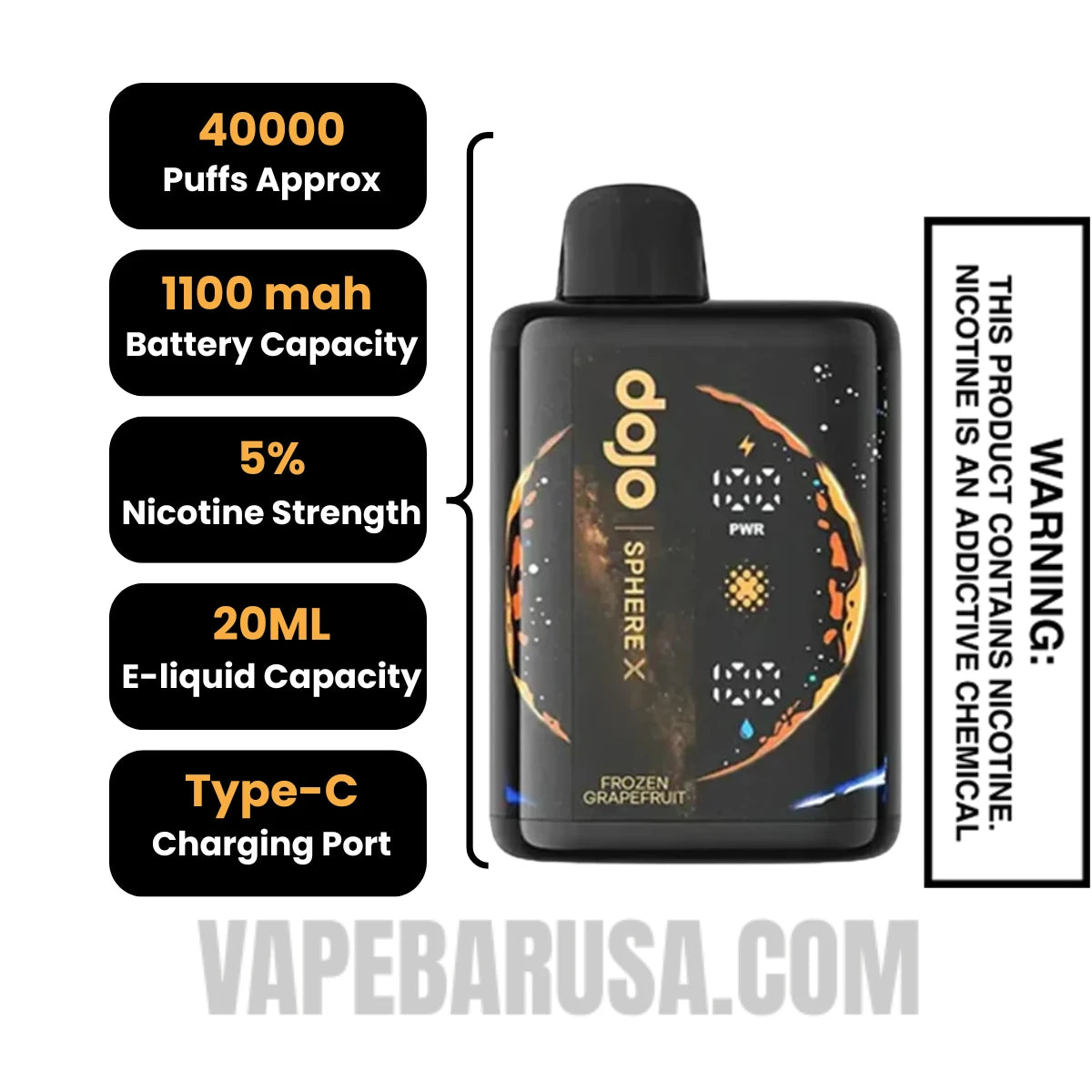 Frozen Grapefruit Dojo Sphere X 40K Disposable Vape Specifications
