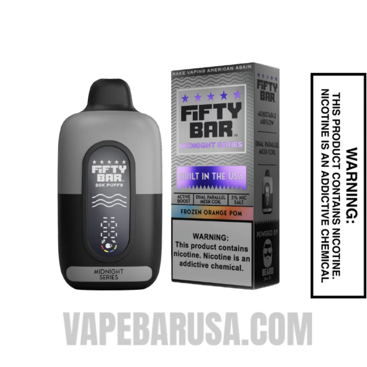 Frozen Orange Pom Fifty Bar 20K Midnight Series Disposable Vape With Package Box