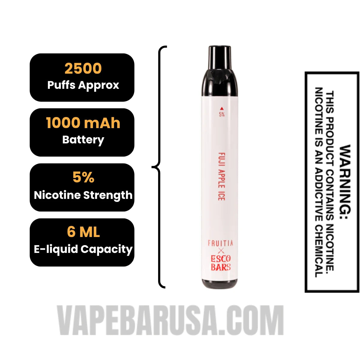 Fuji Apple Ice Esco Bars 2500 Puffs Disposable Vape Specifications