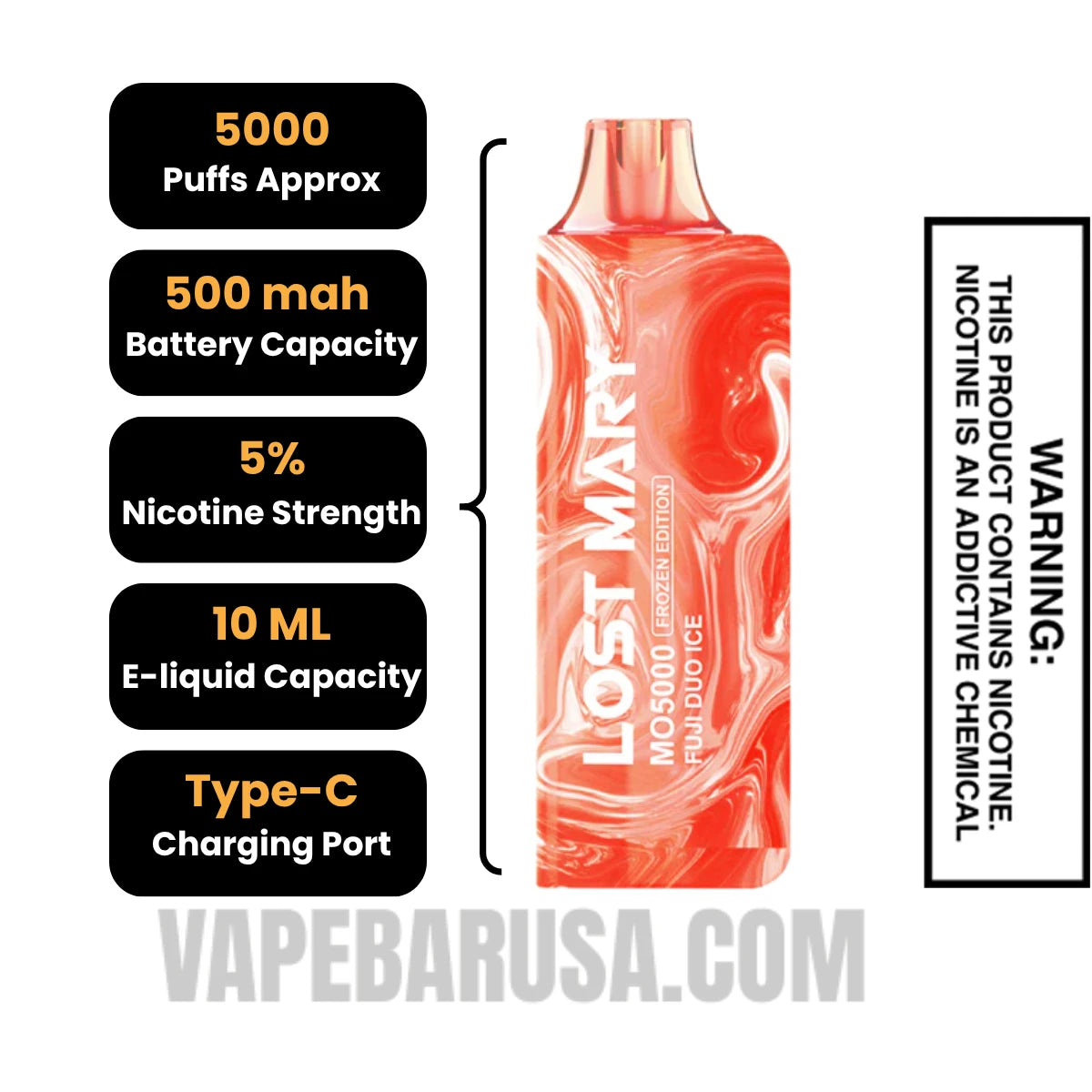 Fuji Duo Ice Lost Mary MO5000 Disposable Vape Specifications