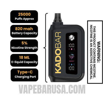Gold Tobacco Kado Bar Rizz 25000 Disposable Vape Specifcations