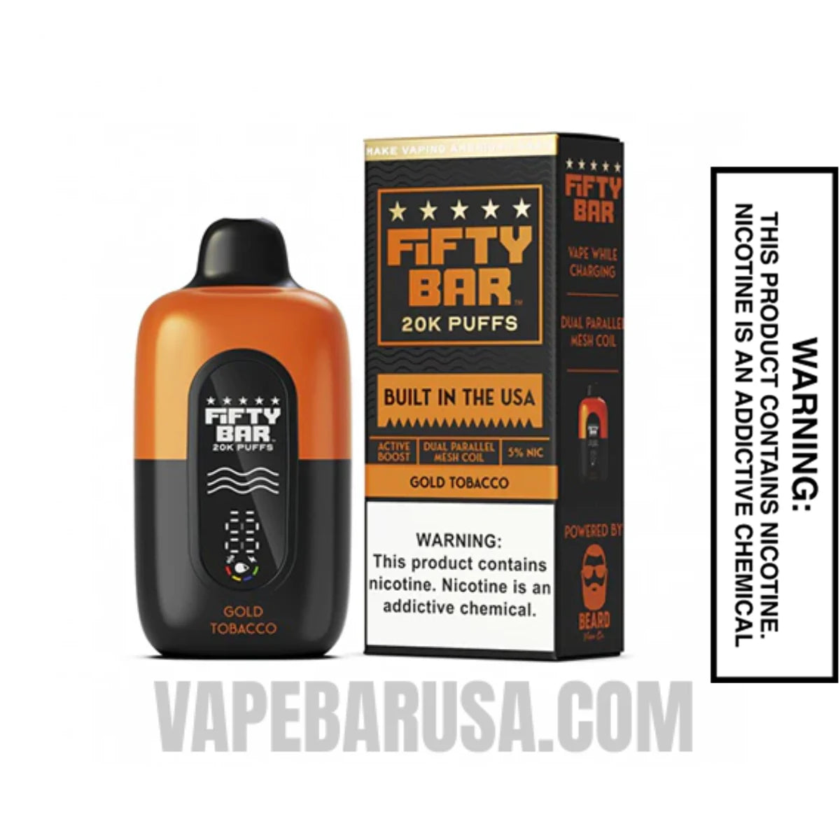 Gold Tobacco Fifty Bar 20k Disposable Vape With Package Box
