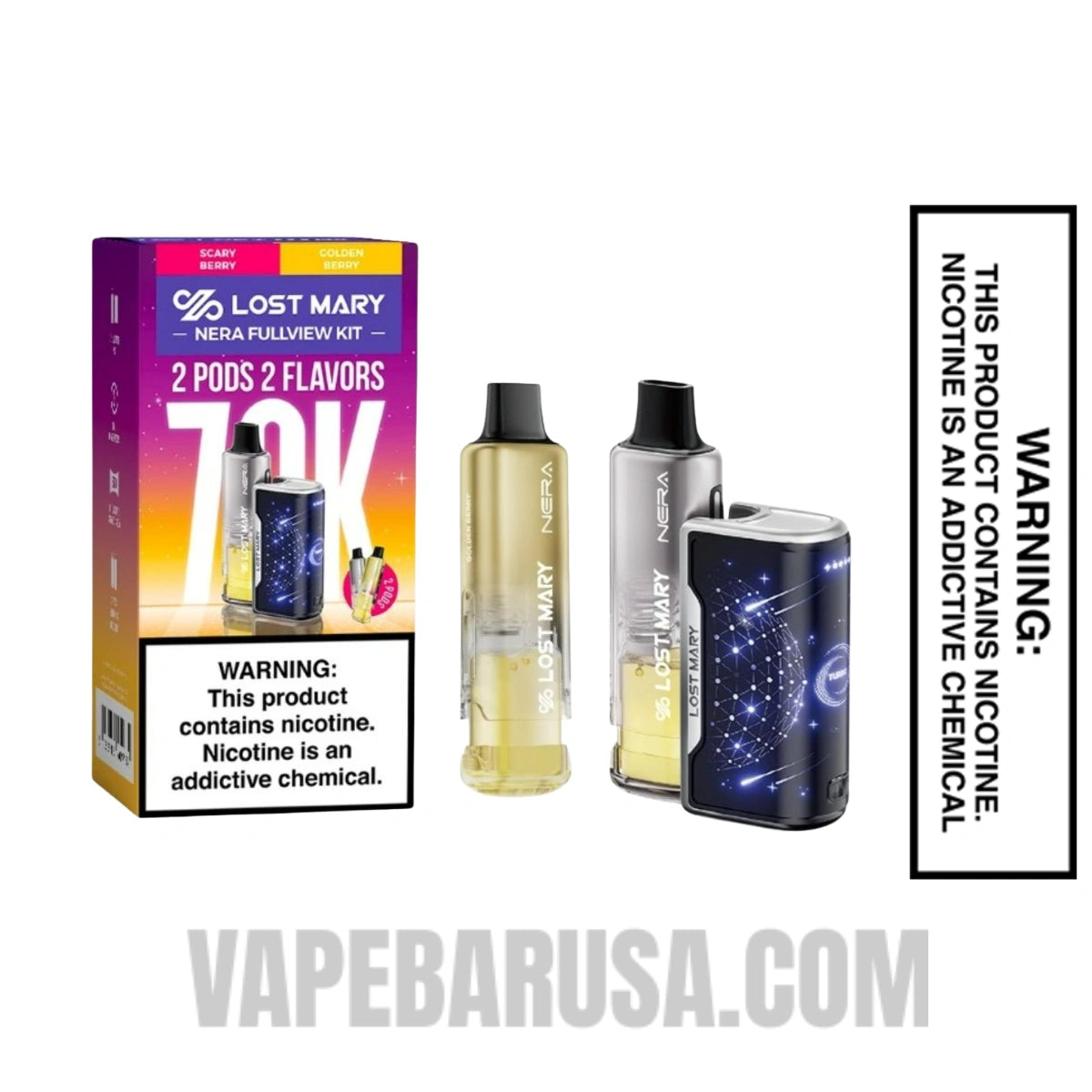 Scary Berry & Golden Berry Lost Mary Nera Fullview 70K Disposable Vape Kit With Package Box