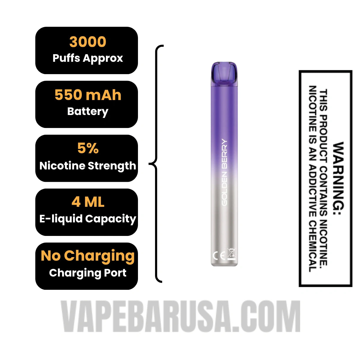 Golden Berry Voom Mesh 3000 Puffs Disposable Vape Specifications
