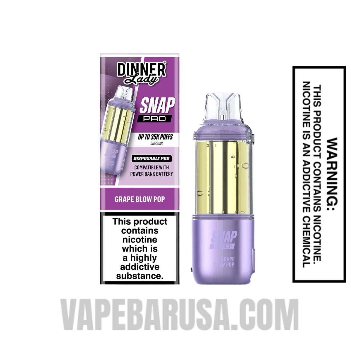 Grape Blow Pop Dinner Lady Snap Pro 35K Disposable Vape Pod With Package Box