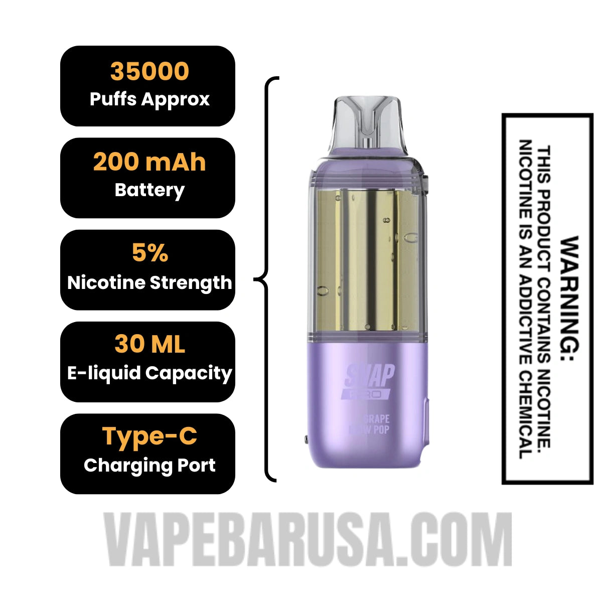 Grape Blow Pop Dinner Lady Snap Pro Intense 35K Pre-filled Replacement Pod Specifications