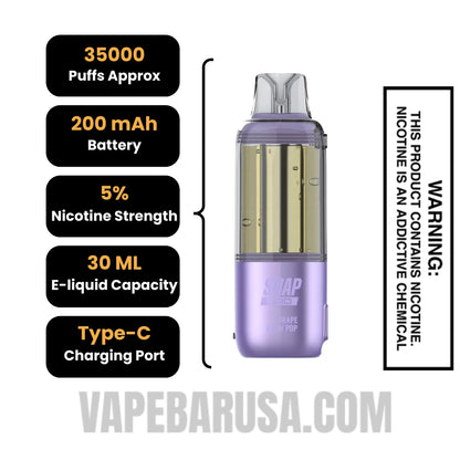 Grape Blow Pop Dinner Lady Snap Pro Intense 35K Pre-filled Replacement Pod Specifications