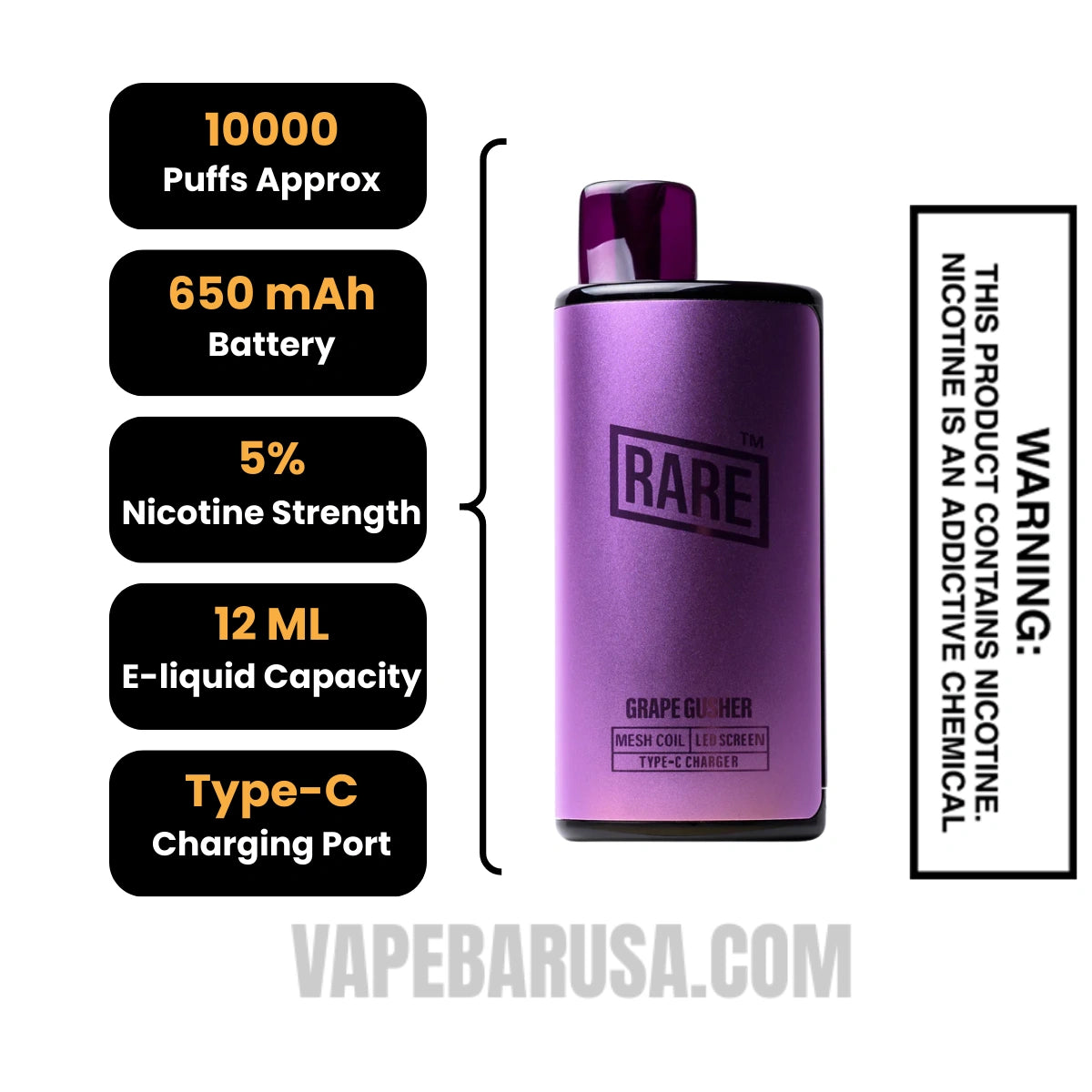 Grape Gusher Rare Palm 10000 Disposable Vape Specifications