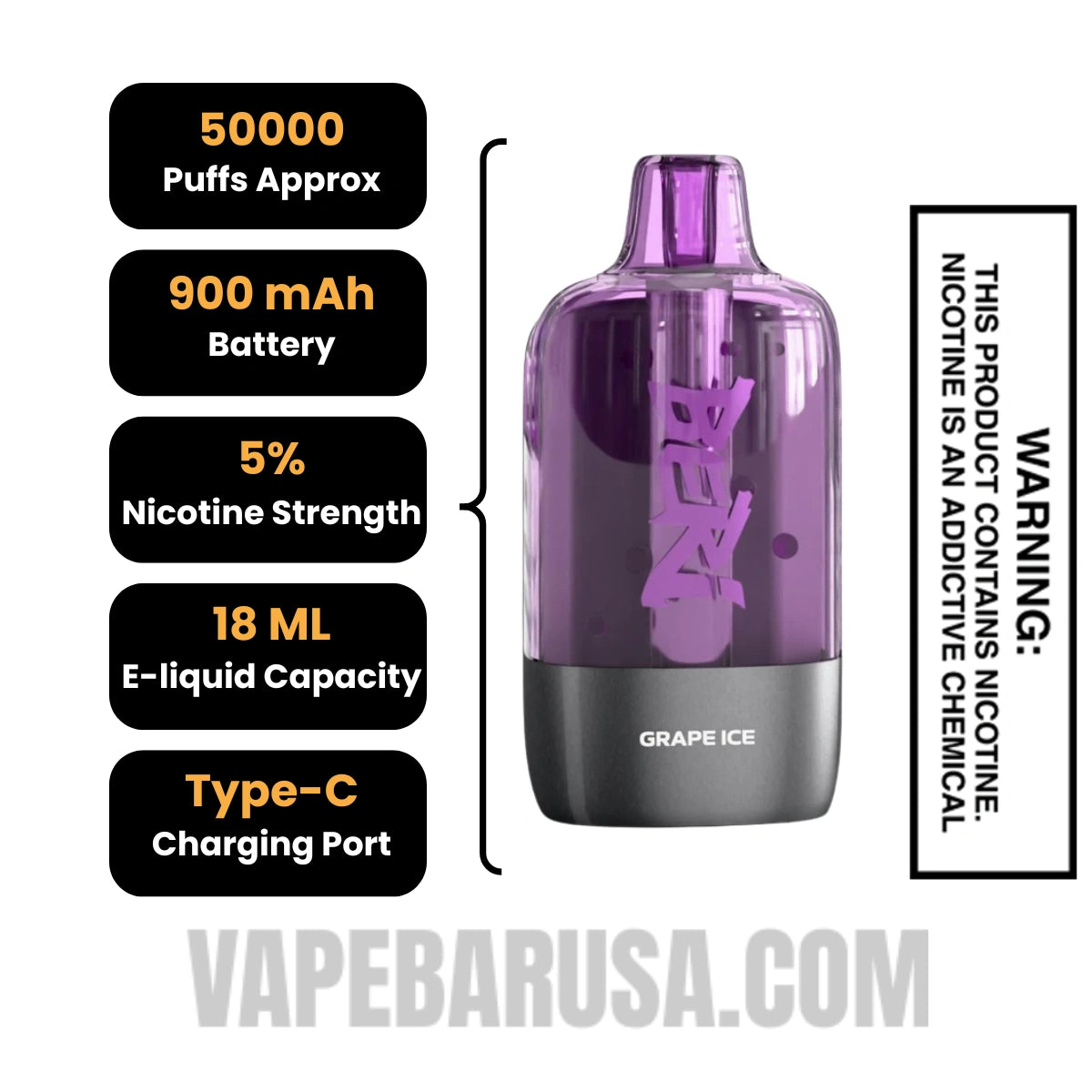 Grape Ice Beri Cliq 50K Disposable Vape Pod Specifications