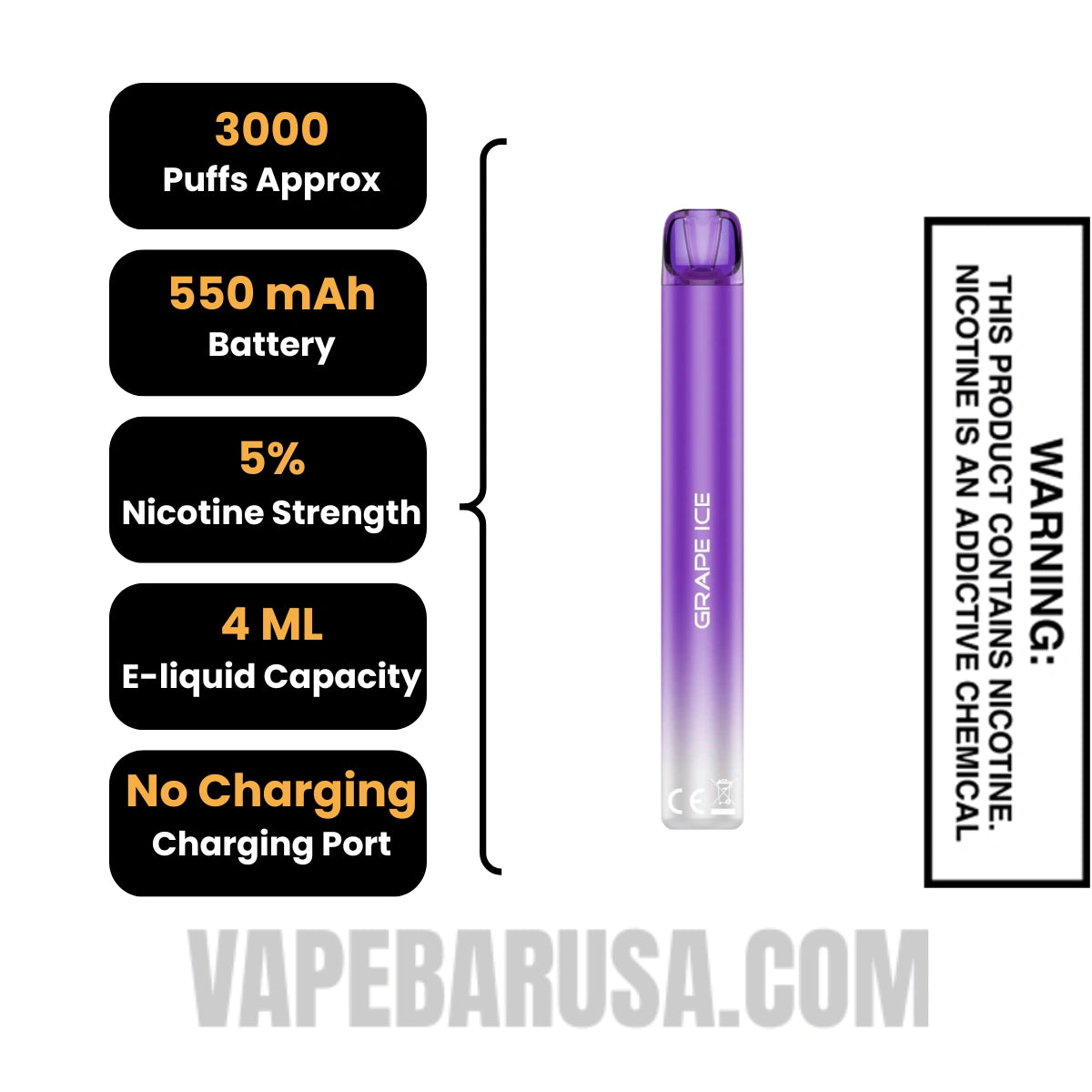 Grape Ice Voom Mesh 3000 Puffs Disposable Vape Specifications