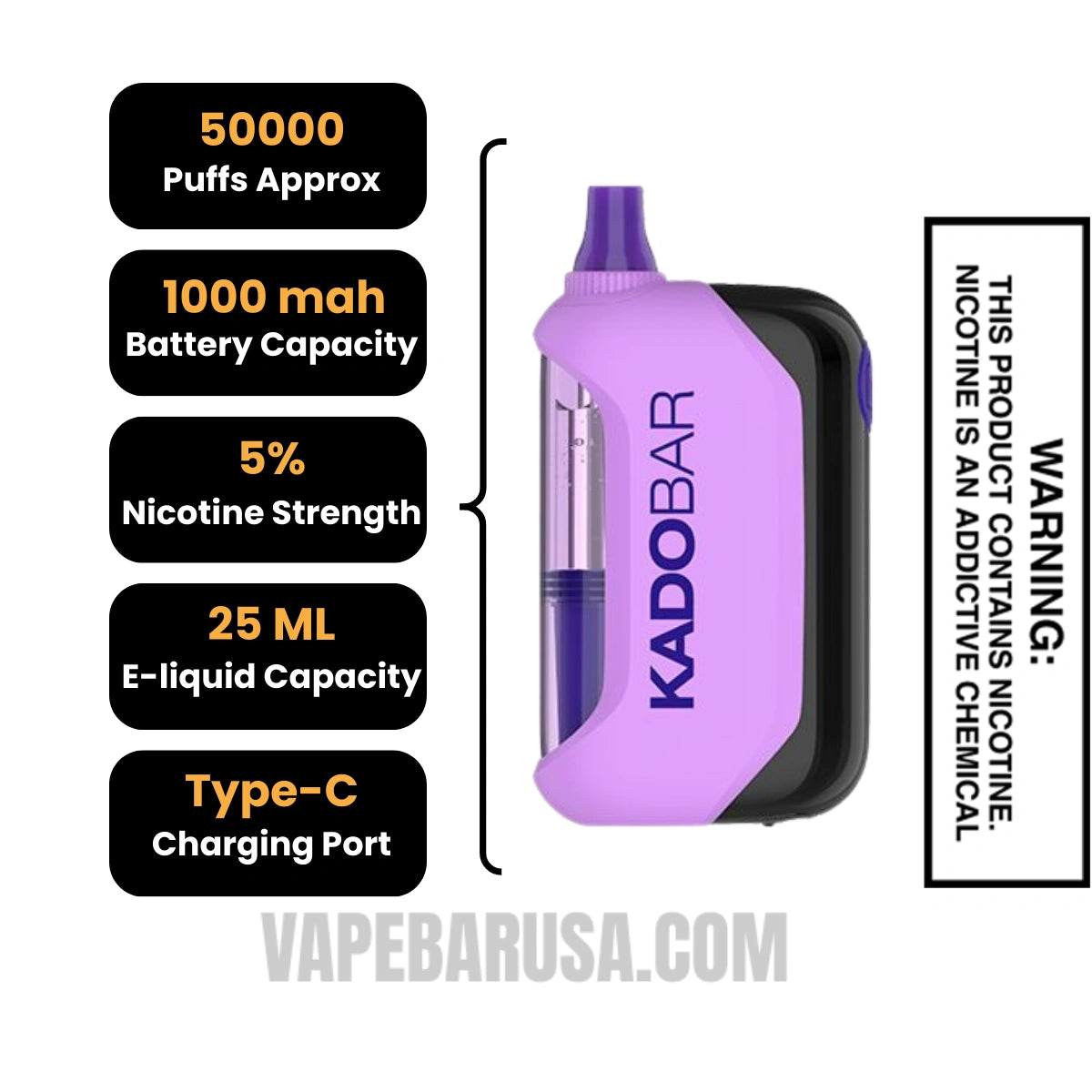 Grape Koolaid Kado Bar Drip 50K Disposable Vape Specifications