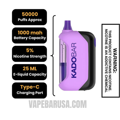 Grape Koolaid Kado Bar Drip 50K Disposable Vape Specifications
