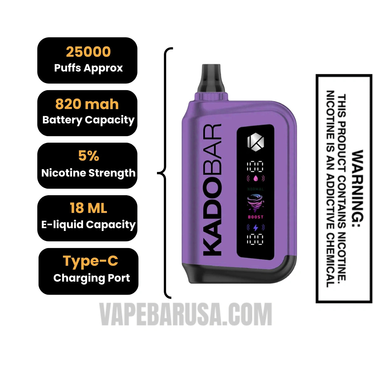 Grape Koolaid Kado Bar Rizz 25000 Disposable Vape Specifications
