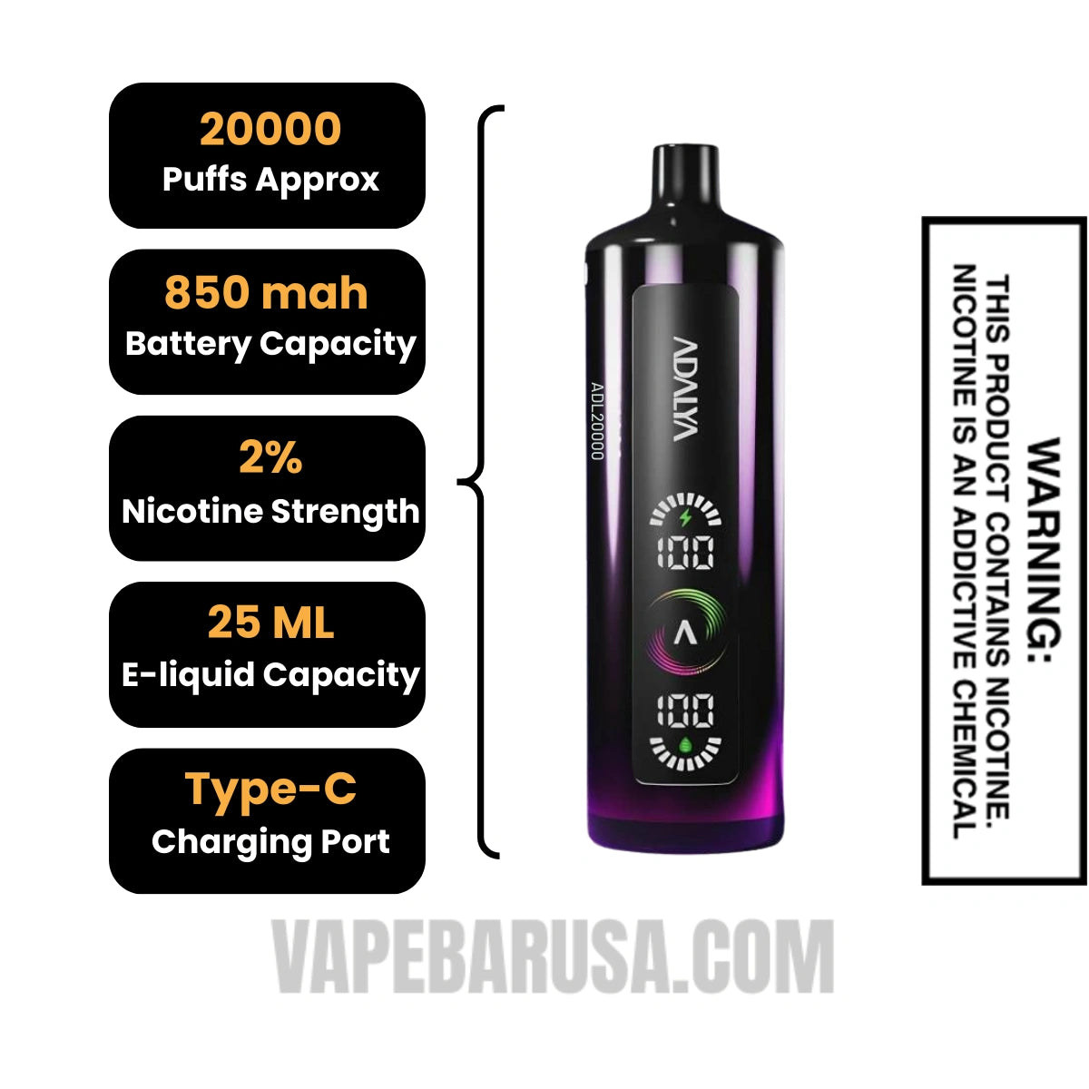 Grape Mint Adalya ADL20000 Disposable Vape Specifications