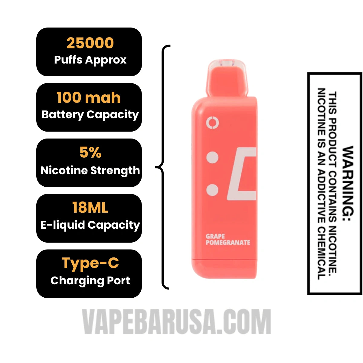 Grape Pomegranate Off Stamp Classic Cube 25K Disposable Pod Specifications