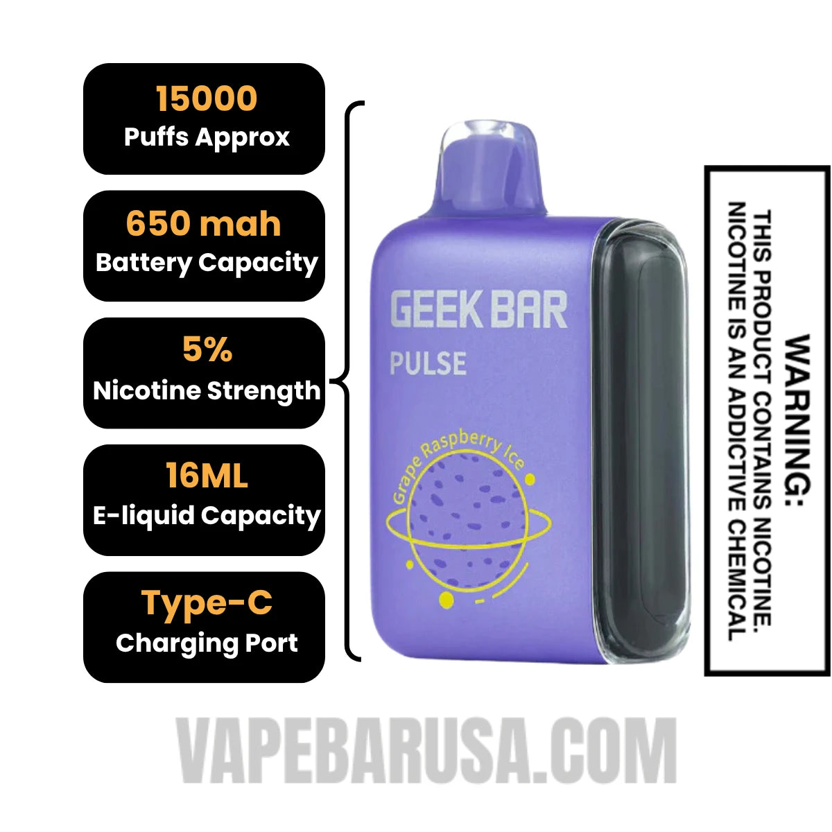 Grape Raspberry Ice Geek Bar Pulse Vape Specification