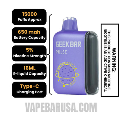 Grape Raspberry Ice Geek Bar Pulse Vape Specification