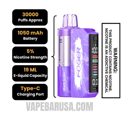Grape Slush Foger Switch Pro 30K Disposable Vape Kit Specifications
