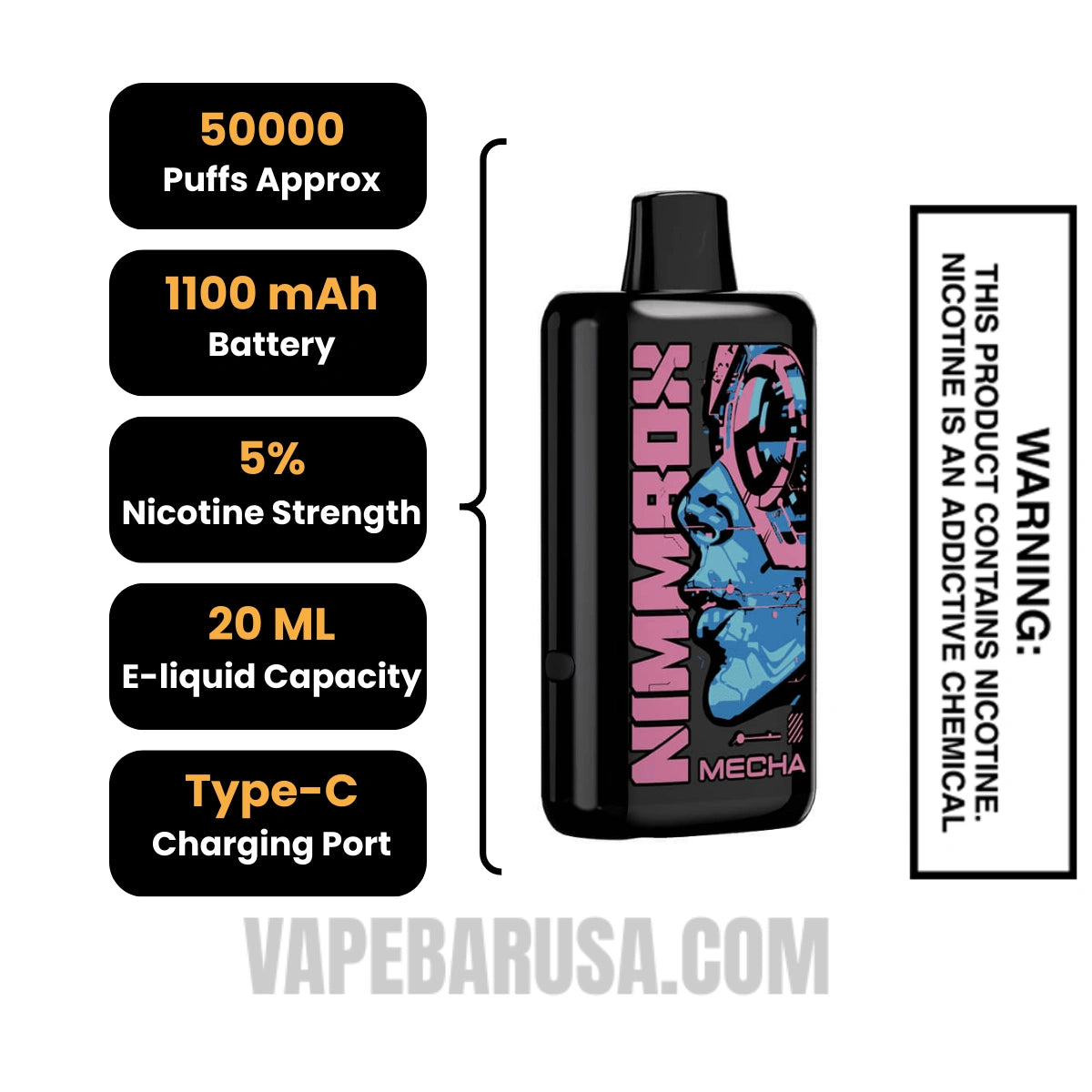 Grape Slush Nimmbox MECHA 50K Disposable Vape Specifications