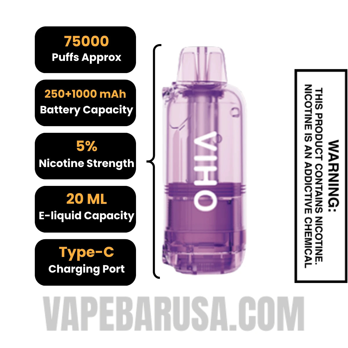 Grape Slush VIHO Shadow 75K Vape Pod Specifications 
