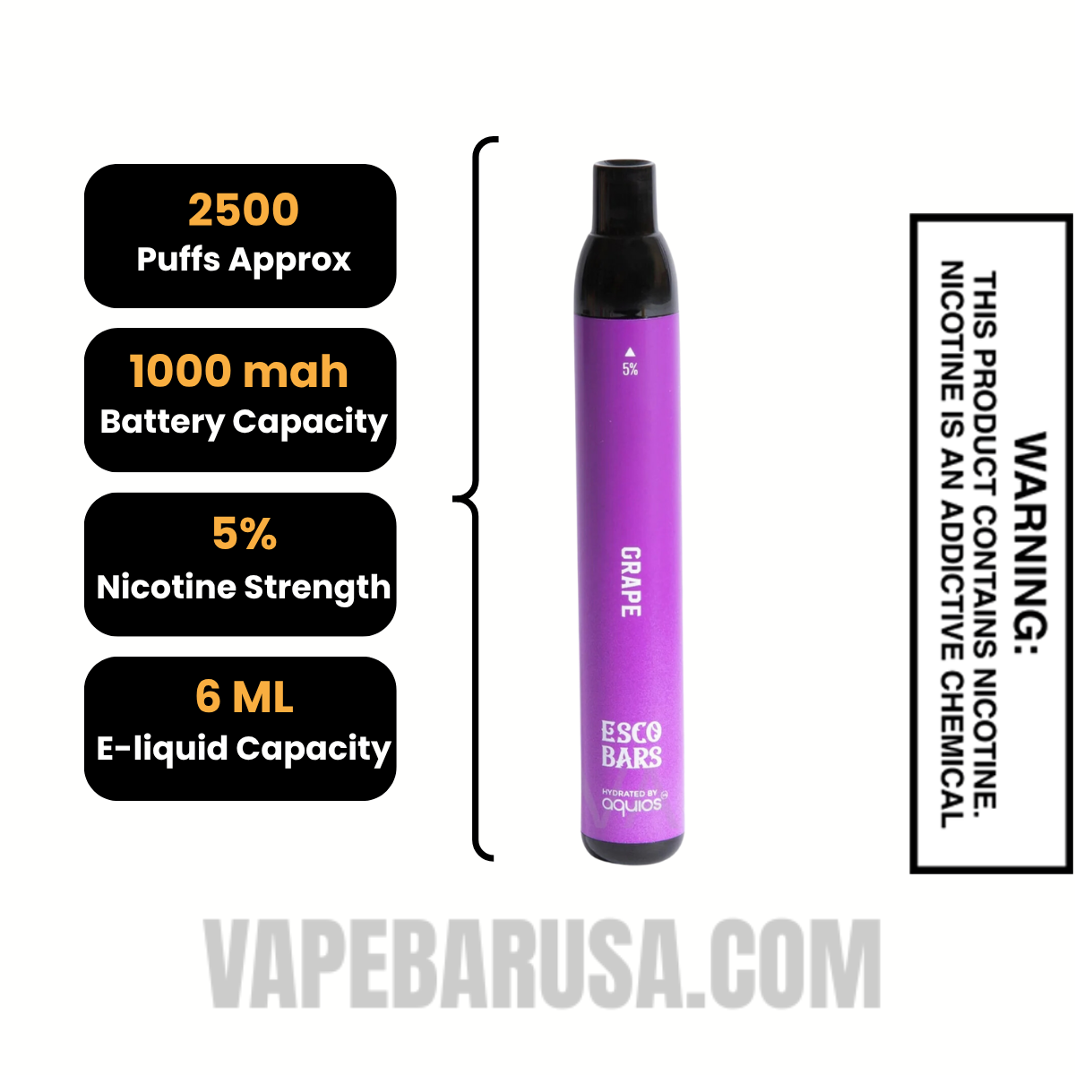 Grape Esco Bar 2500 Puffs Disposable Vape Specifications
