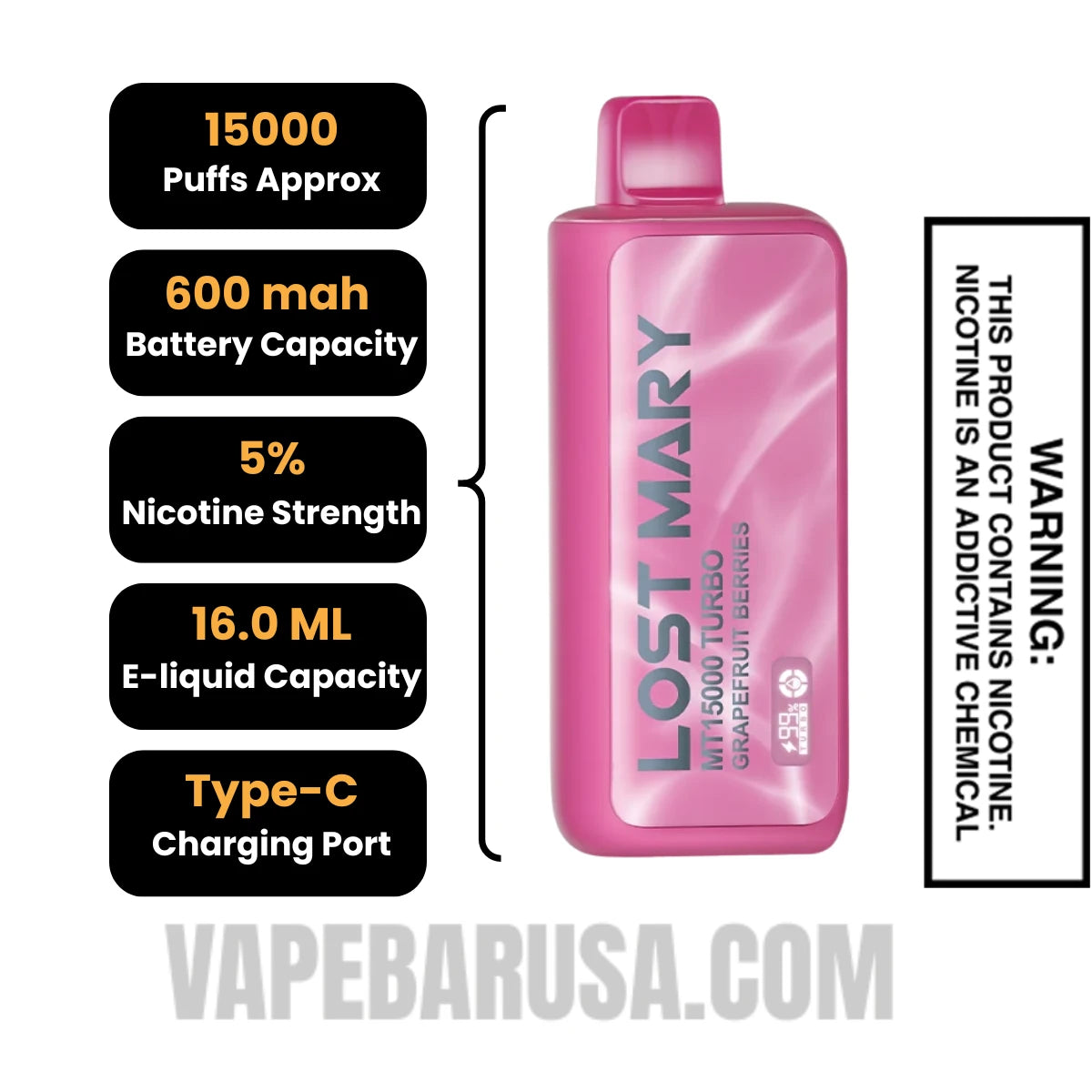 Grape Fruit Berries Lost Mary MT15000 Turbo Disposable Vape Specifications