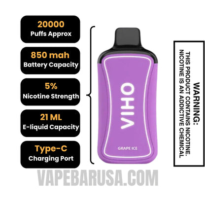 Grape Ice VIHO Supercharge 20000 Puffs Vape Specifcations 