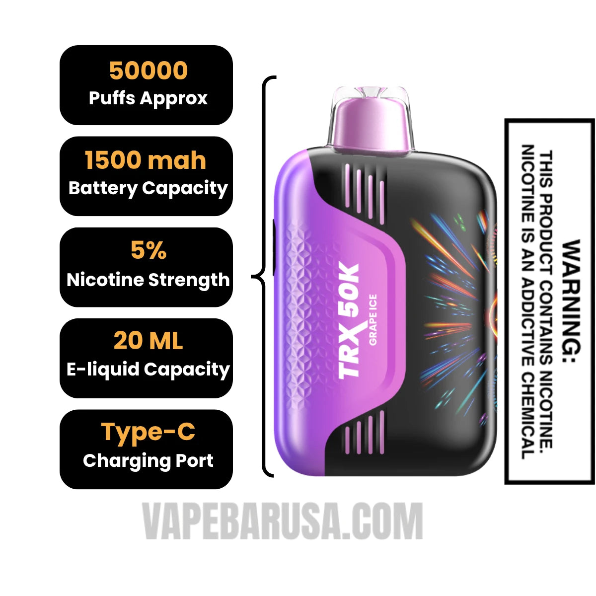 Grape Ice VIHO TRX 50K Disposable Vape Specifications