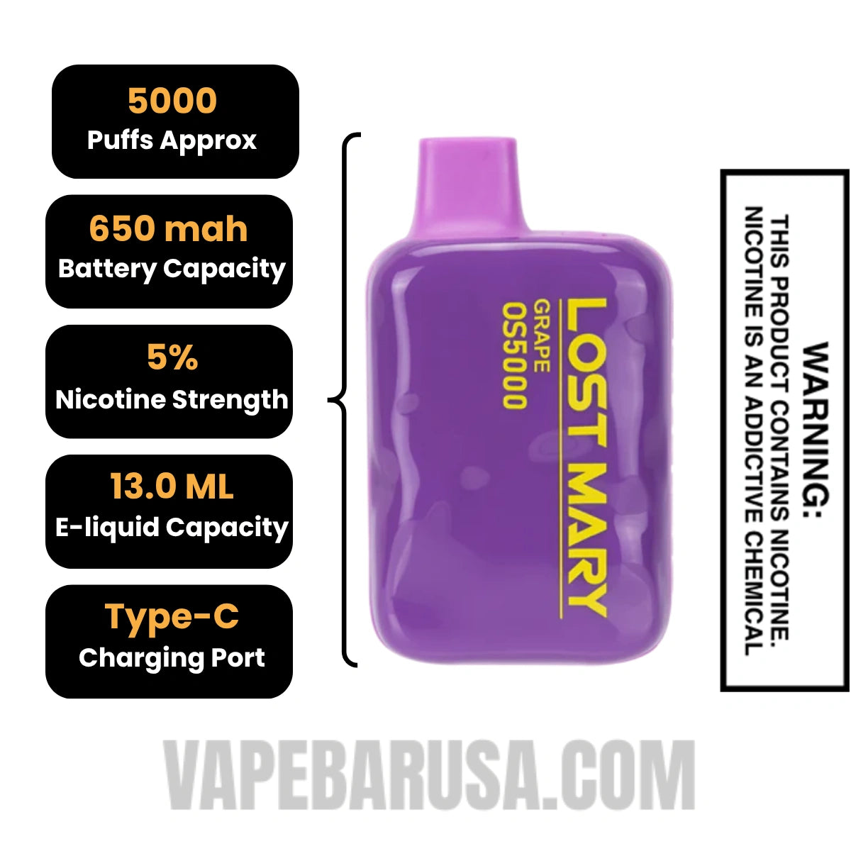 Grape Lost Mary OS5000 Disposable Vape Specifications