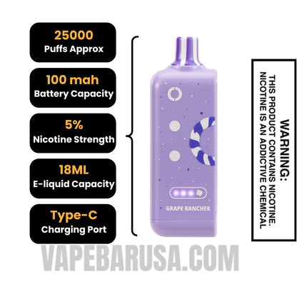 Grape Rancher Off Stamp Sweet Cube 25K Disposable Pod Specifications