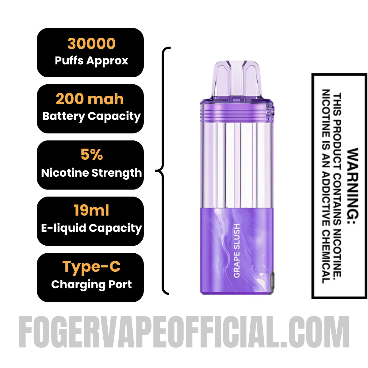 Grape Slush Foger Switch Pro 30K Disposable Pod Specifications