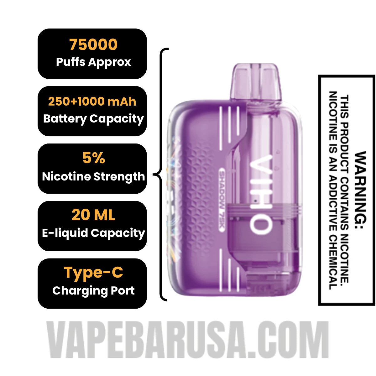 Grape Slush VIHO Shadow 75K Vape Kit Specifications