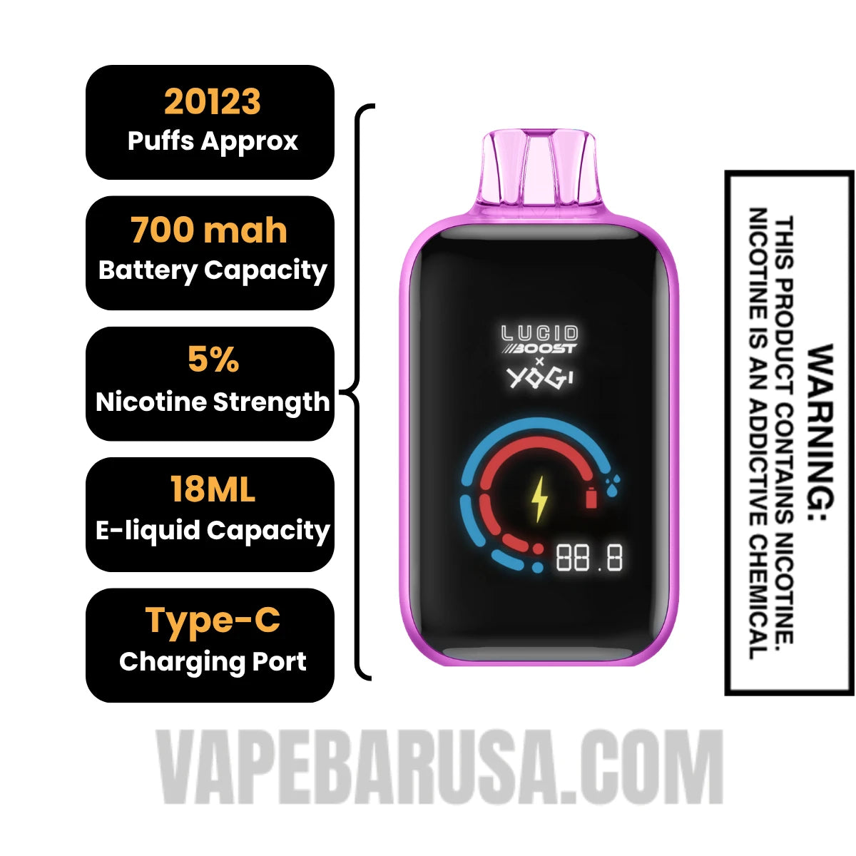 Grapple Ice Lucid Boost X Yogi 20123 Disposable Vape Specifications