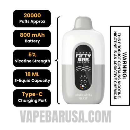 Green Apple Blast Fifty Bar 20k Disposable Vape Specifications
