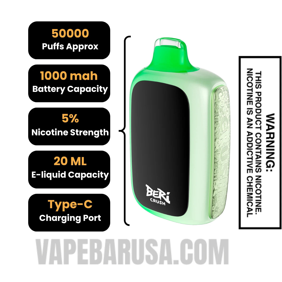 Green Apple Beri Crush 50K Disposable Vape Specifications