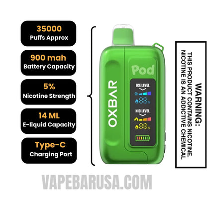 Green Apple Burst OXBAR Ice-Nic Control Disposable Vape Specifications