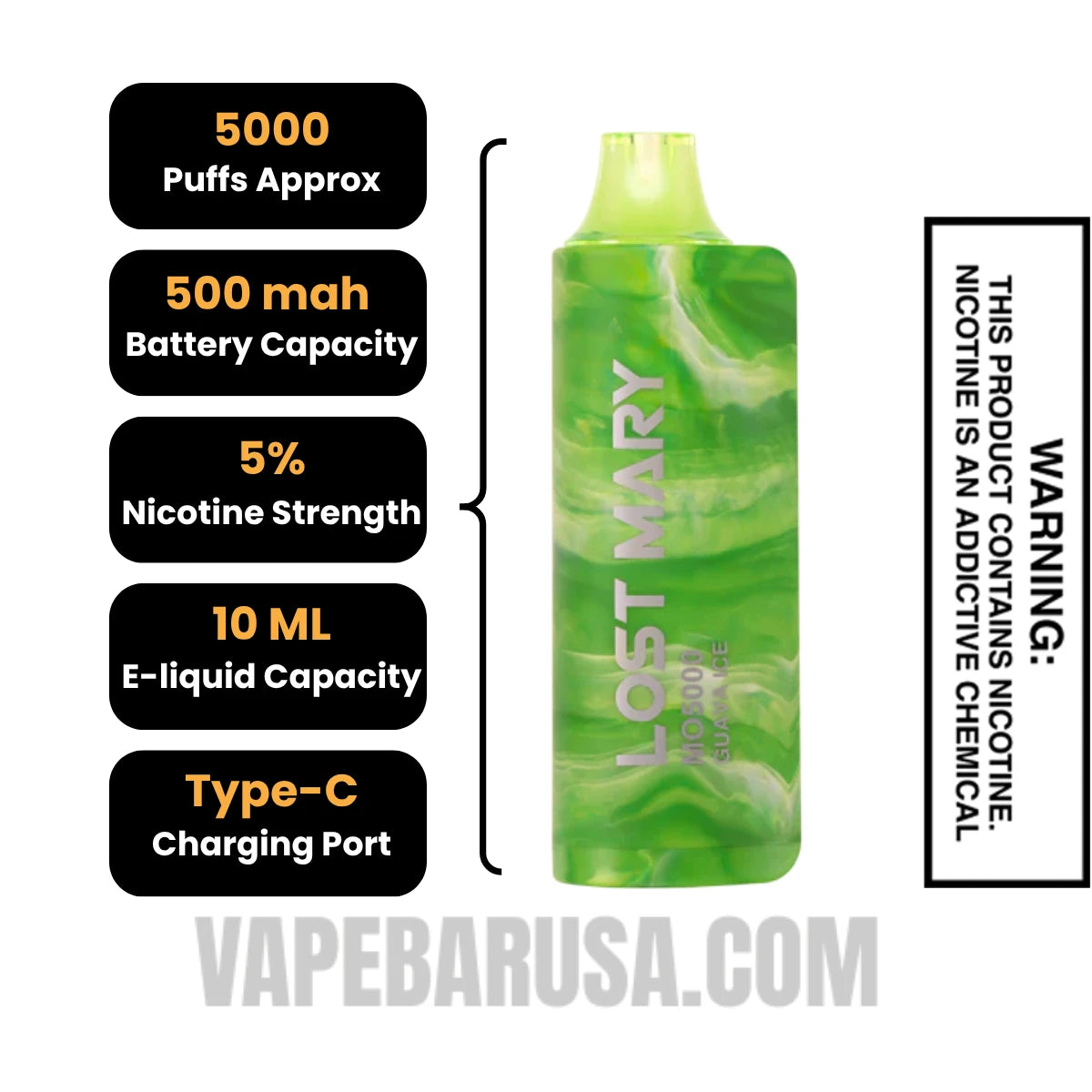 Guava Ice Lost Mary MO5000 Disposable Vape Specifications
