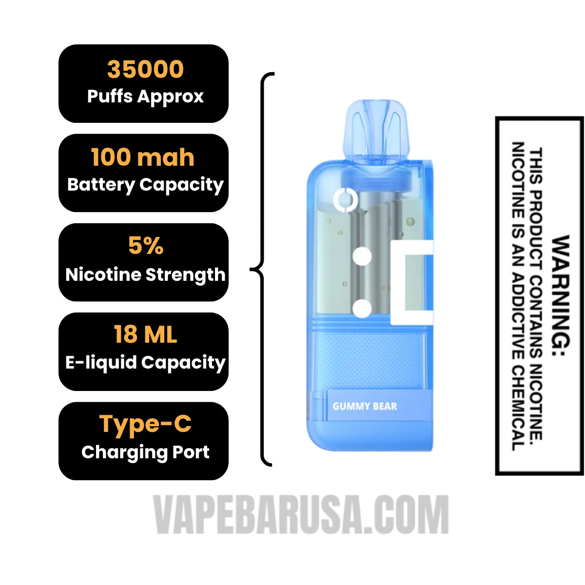Gummy Bear Off Stamp X Crystal Cube 35K Disposable Vape Pod Specifications