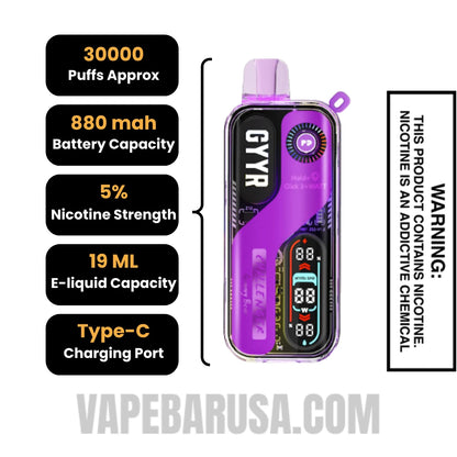 Gummy Bear GYYR X Wynn Bar Challenger 30K Vape Specifications