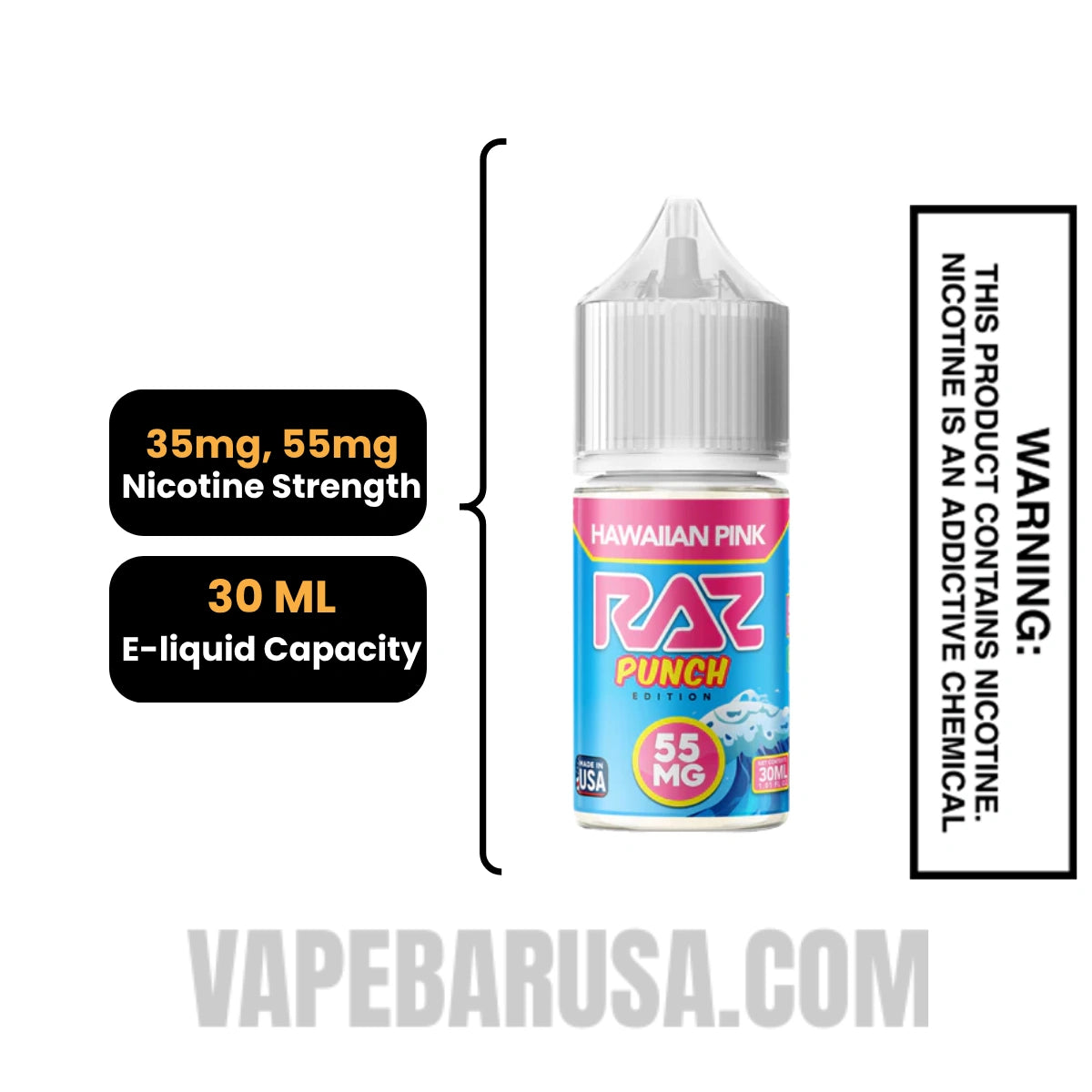 Hawaiian Pink RAZ Salt Nic Juice 30 ML  Specifications