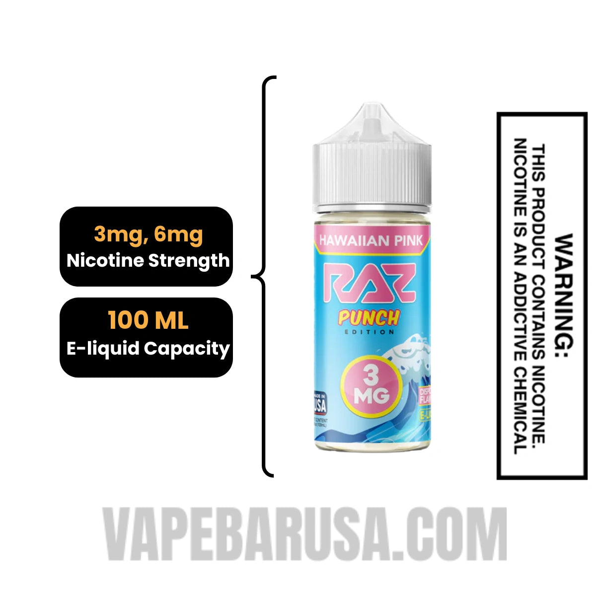 Hawaiian Pink RAZ Vape Juice 100 ML Specifications