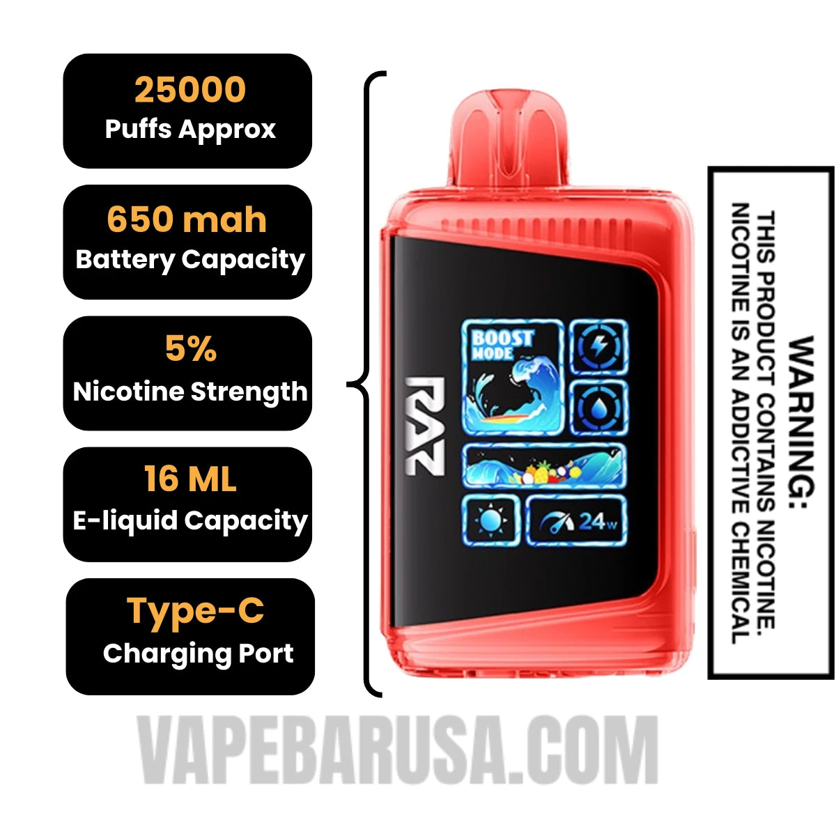 Hawaiian Punch RAZ LTX 25000 Disposable Vape Specifcations