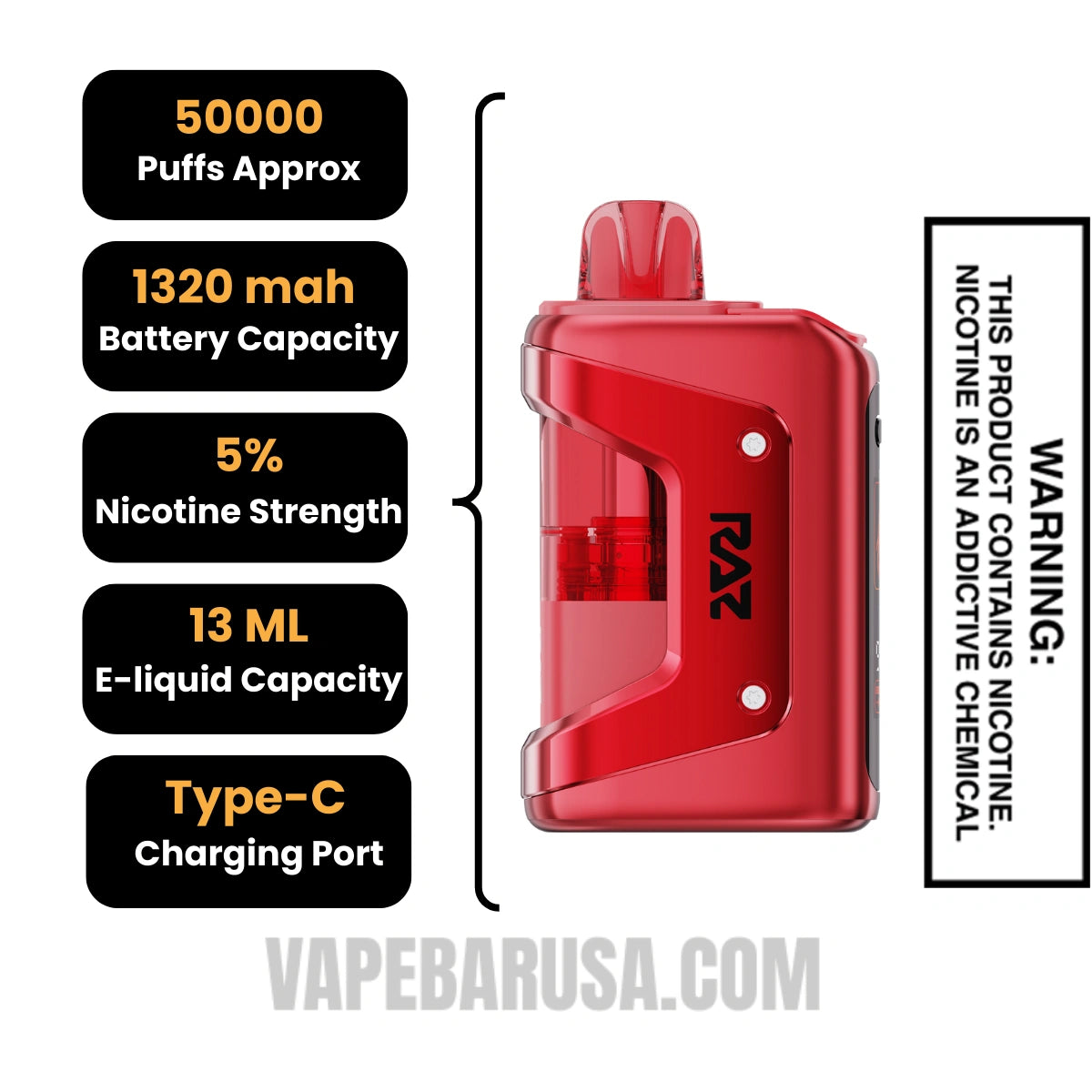 Hawaiian Punch RAZ VUE 50K Disposable Kit Specifications 