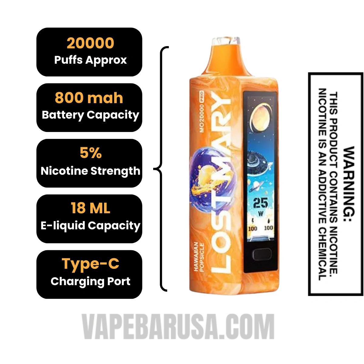 Hawaiian Popsicle Lost Mary MO20000 Disposable Vape Specifications