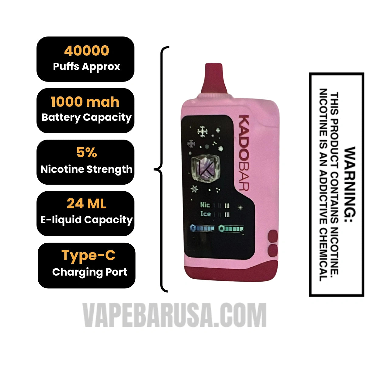 Iced Blackberry Pop Kado Bar NI40000 Ice-Nic Control Disposable Vape Specifications