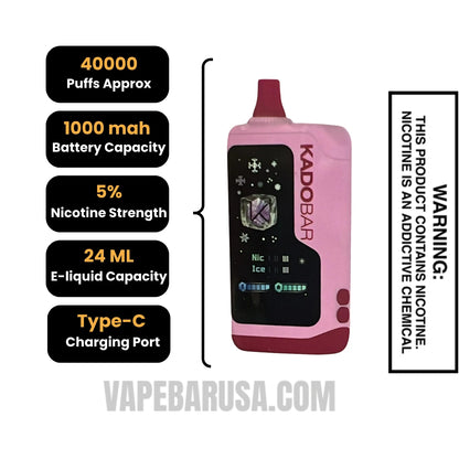 Iced Blackberry Pop Kado Bar NI40000 Ice-Nic Control Disposable Vape Specifications