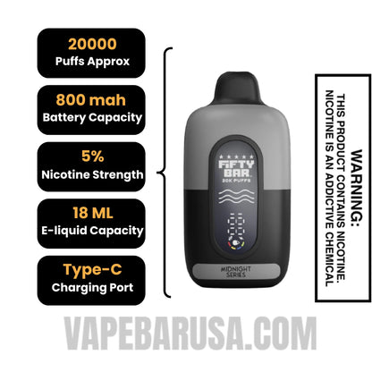 Iced Strawberry Pear Fifty Bar 20K Midnight Series Disposable Vape Specifications